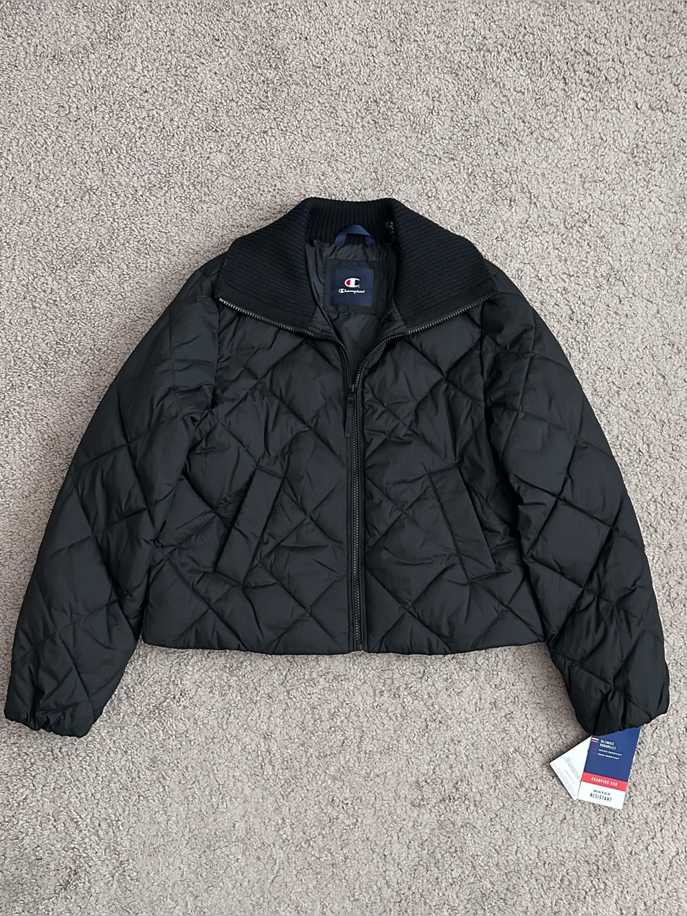 Champion Diamond Quilted Shawl Collar Jacket Womens S Black